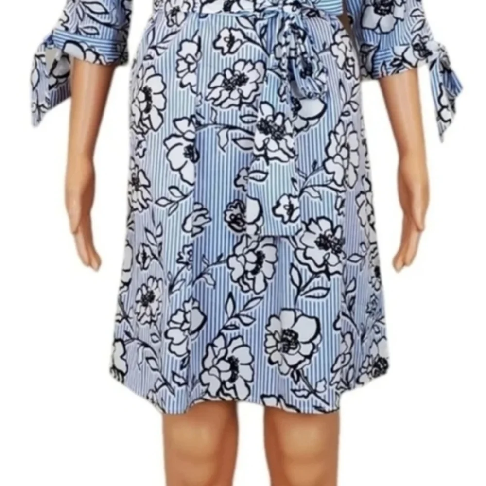 NEW Como vintage blue stripe floral 3/4 sleeve Dress